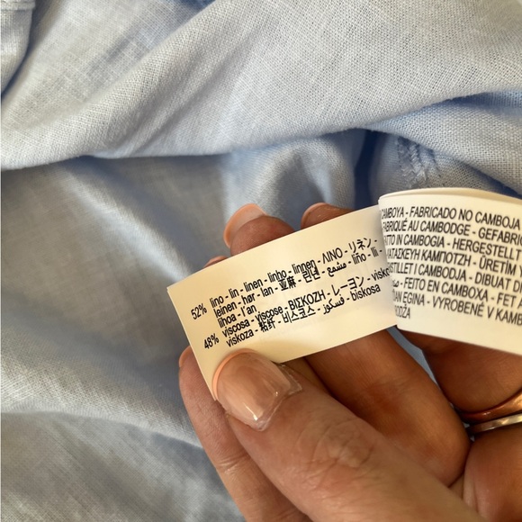 NWT ZARA Linen Tie Waist Button Blouse Blue Size L Oversized Fit - Picture 11 of 14